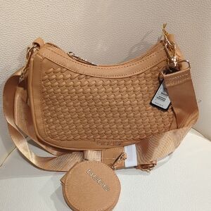 Bebe Woven Shoulder Bag in Tan